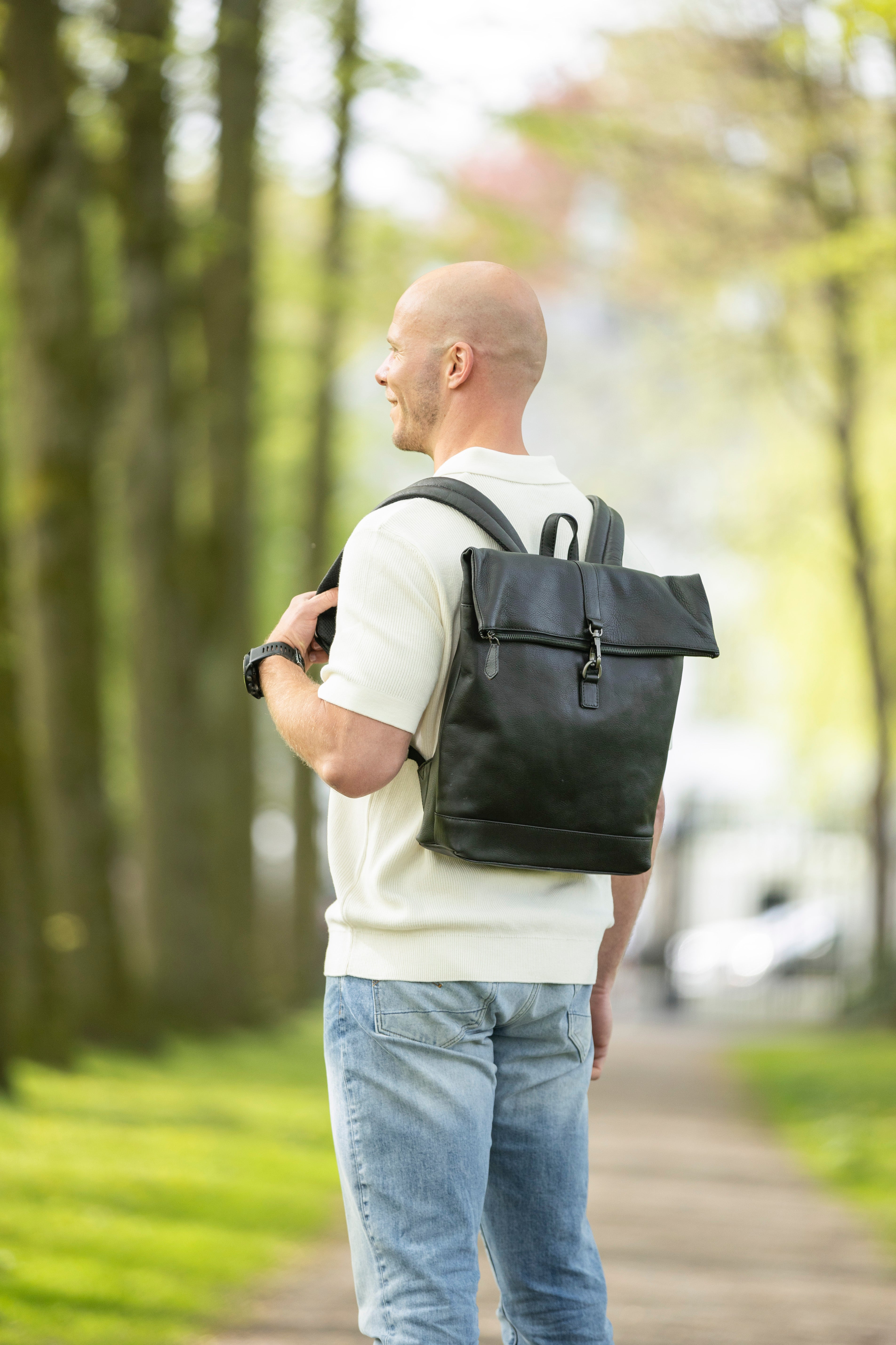 Leren Rugzak Zwart Robin