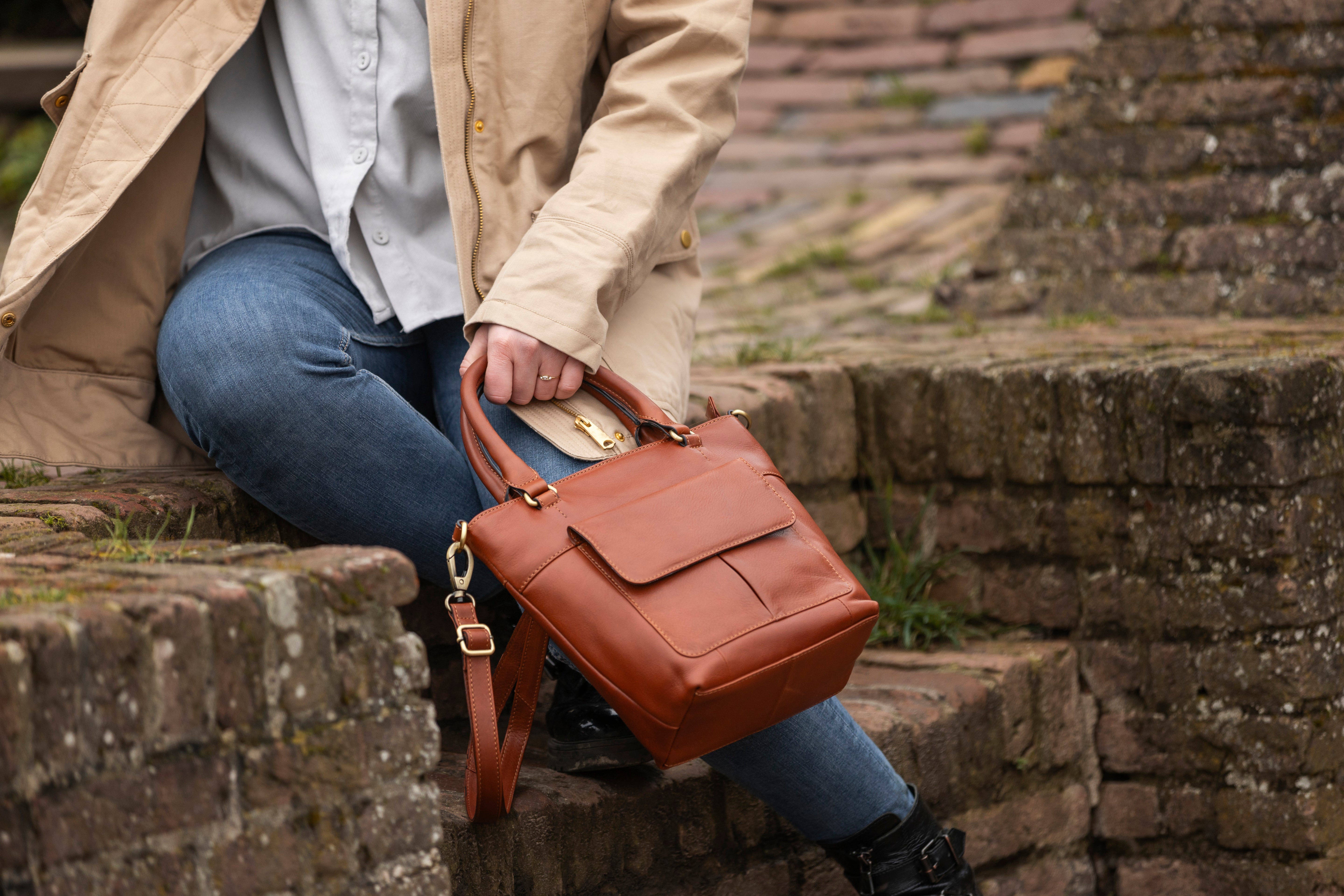 Leren Shopper Cognac Donna